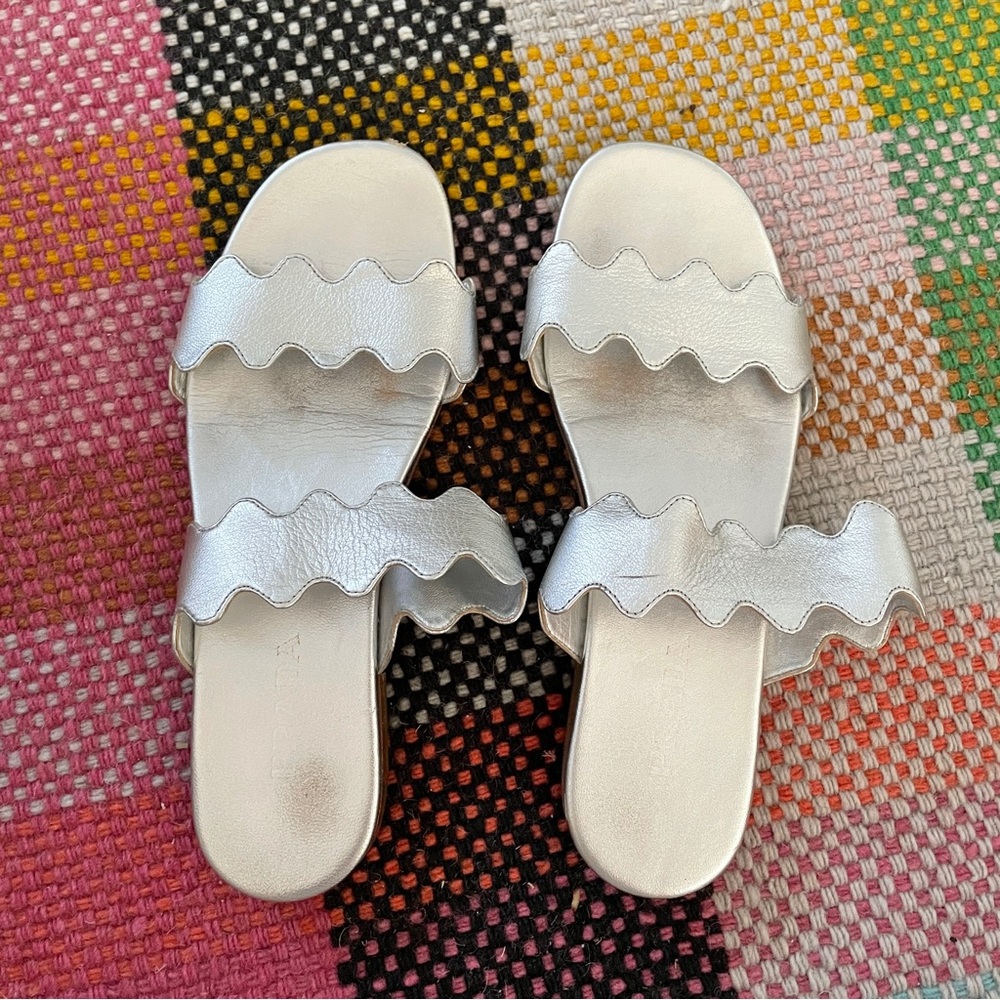 Prada silver scalloped sandals size 38
